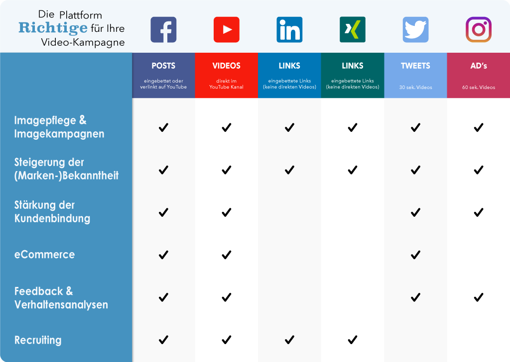 Vergleich Video Kampagnen - Social Media Plattformen